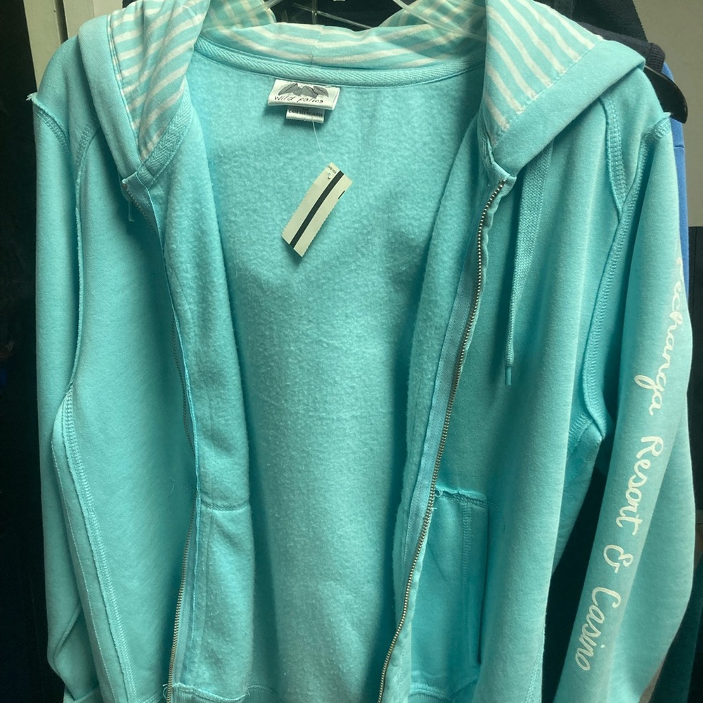 Aqua Blue and White striped Pechanga Resort&Casino Hoodie